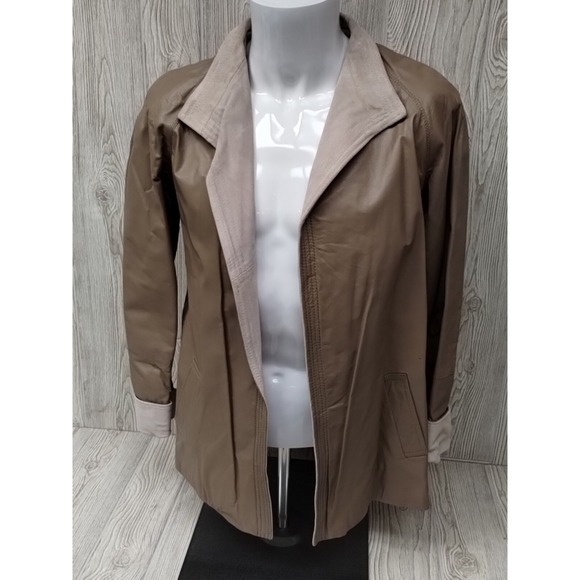 Jordache Jackets & Blazers - VINTAGE Jordache Women Jacket Size 12 Brown Leather Shell Open Front READ